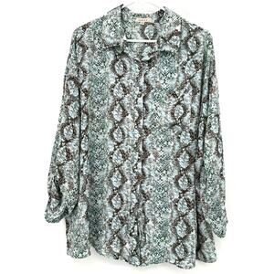 Gilli‎ Size 2XL Long Sleeve Blouse Blue Black Snake Print Design Top Shirt